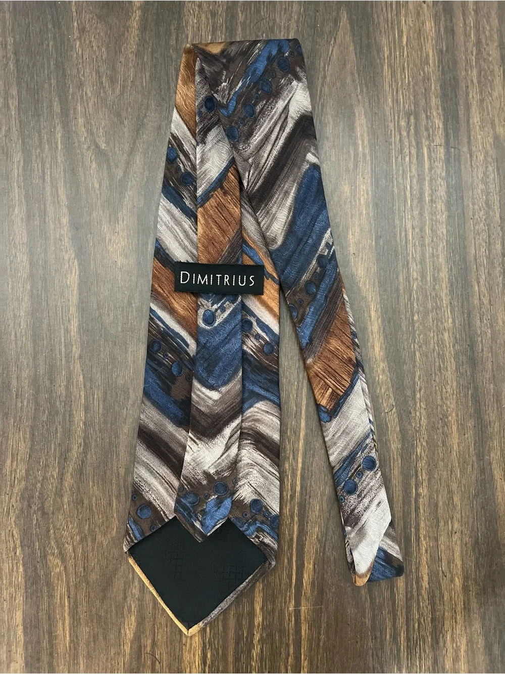 Vintage 1980-90s 100% Silk Men's Tie Abstract Paint Blue Green Brown USA Hipster